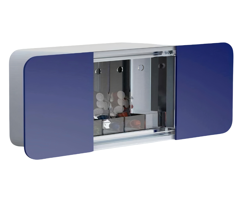 BOXXII in royal blue lacquer with a mirrored, compartmentalised interior
